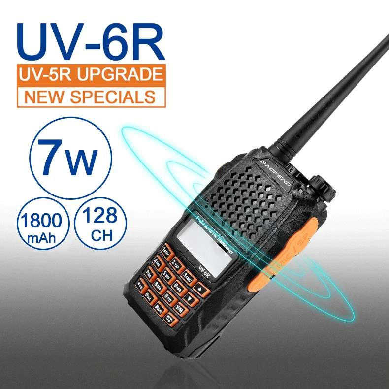 Мощность 7 Вт UV-6R цифровой иди и болтай Walkie Talkie UHF VHF Dual Band двухстороннее радио UV6R FM