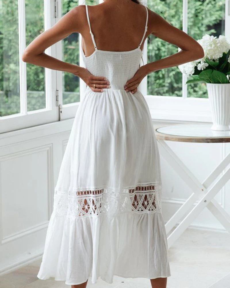 Summer White Beach Dress Cotton Crochet Beach Cove Up Lace Patchwork Bathing Suit Swimwear Cover Up Sarong Robe Bikini Cover Up