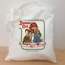 Забота о вас, сумка для покупок с демоном кошкой, Женская Холщовая Сумка, женская простая вместительная сумка на плечо, забавная Студенческая сумка-тоут