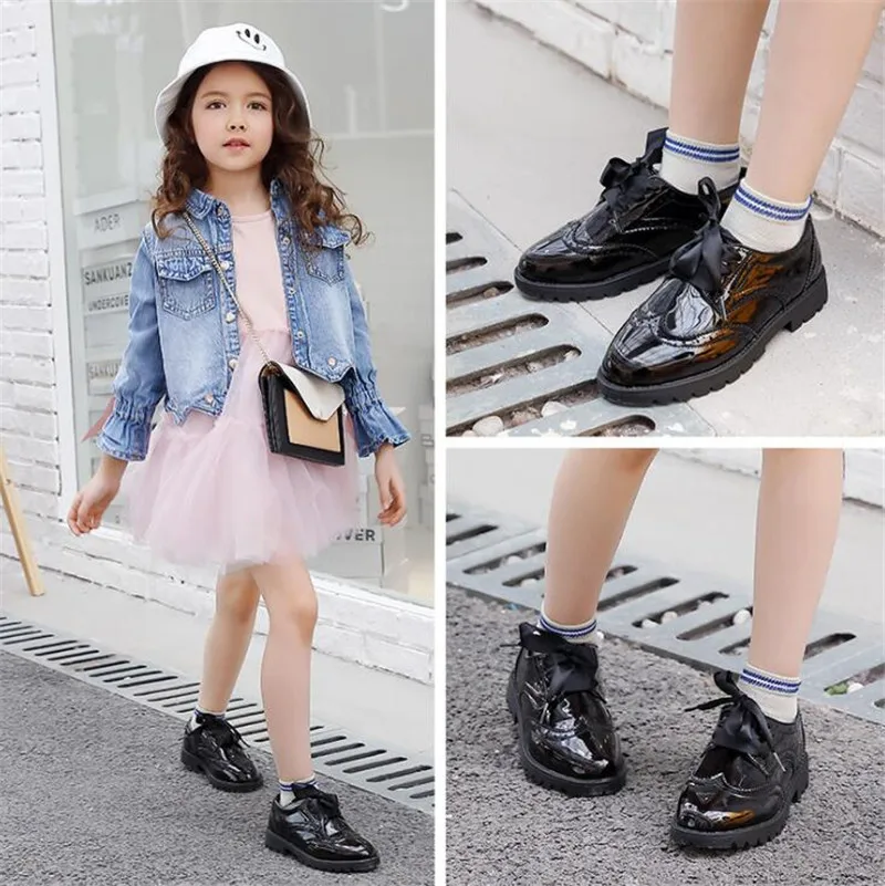 Weoneit/Новая брендовая весенне-Осенняя обувь из искусственной кожи для мальчиков и девочек; цвет черный, красный; детская обувь принцессы на плоской подошве для девочек; Размеры 26-37