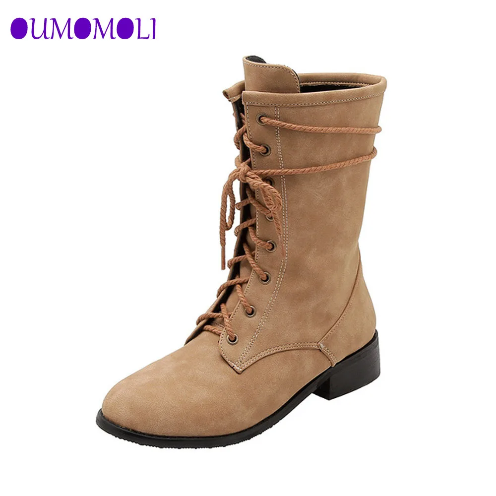 

2019 New Warm Fashionable with low heel Winter shoes Waterproof shoes Lace-UpMid-Calf Boots women Non slip Botas mujer invierno