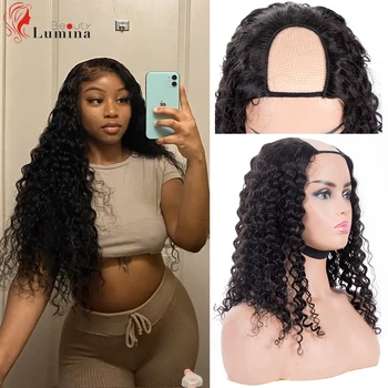

Water Wave U Part Wig Human Hair 180 Density Glueless Human Hair Wigs Brazilian Virgin Hair Curly Wig Natural Black Wigs