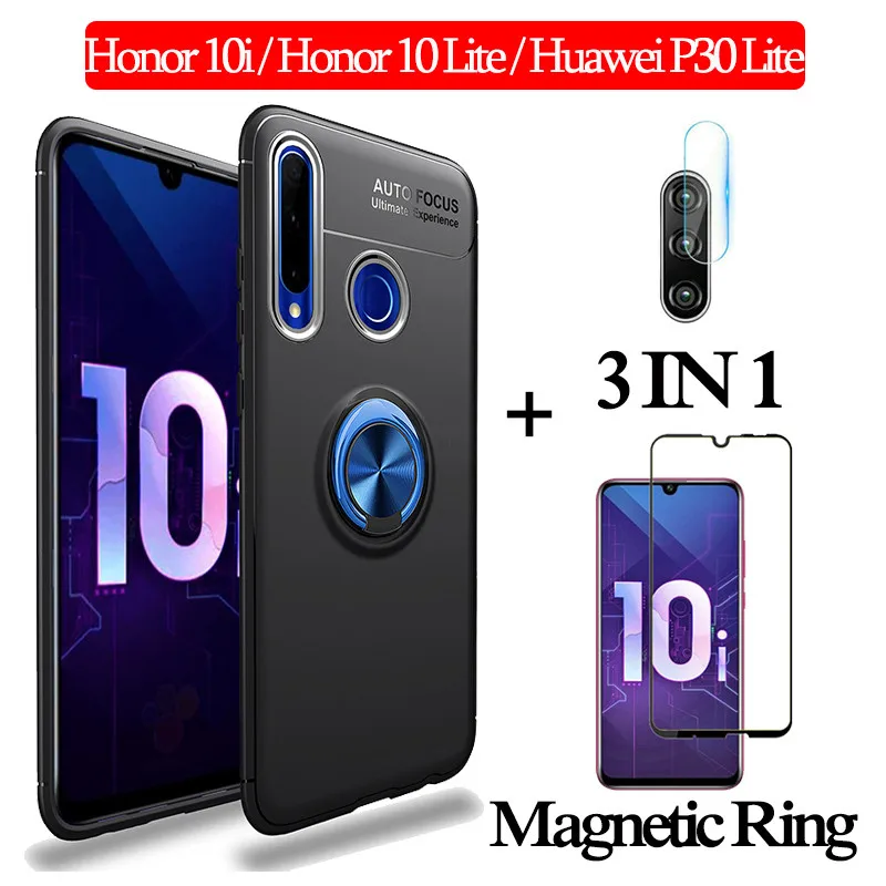 3-в-1 стекло+ магнитом Силиконовое чехол хонор 10 лайт чехол на Honor 10i 10Lite мягкий чехол на телефона huawei p30lite чехол полное покрытие чехол на хонор 10i чехол honor 10i магнитная кольцом чехол