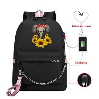 

Elephant Sunflower Print Bookbag Mochila Women Backpack Usb Charging School Bags Teenage Girls Laptop Backbag Travel Bagpack