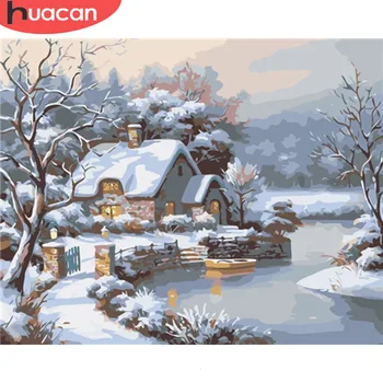 

HUACAN Coloring By Numbers Winter Landscape Paint Canvas Picture Oil Painting Snow HandPainted Home Decoration