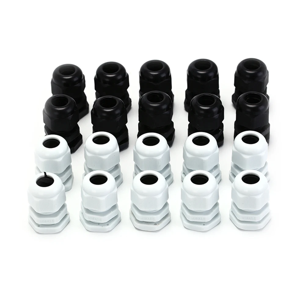 10Pcs/lot New Cables Gland M18x1.5 for 5mm-10mm Waterproof White and Black Plastic Glands Connectors