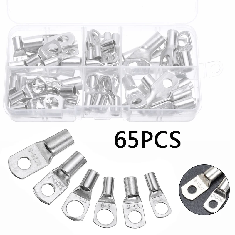 65PCS Cable Terminal Connector Tin-Plated for Wire Connecting Hardware Tools 