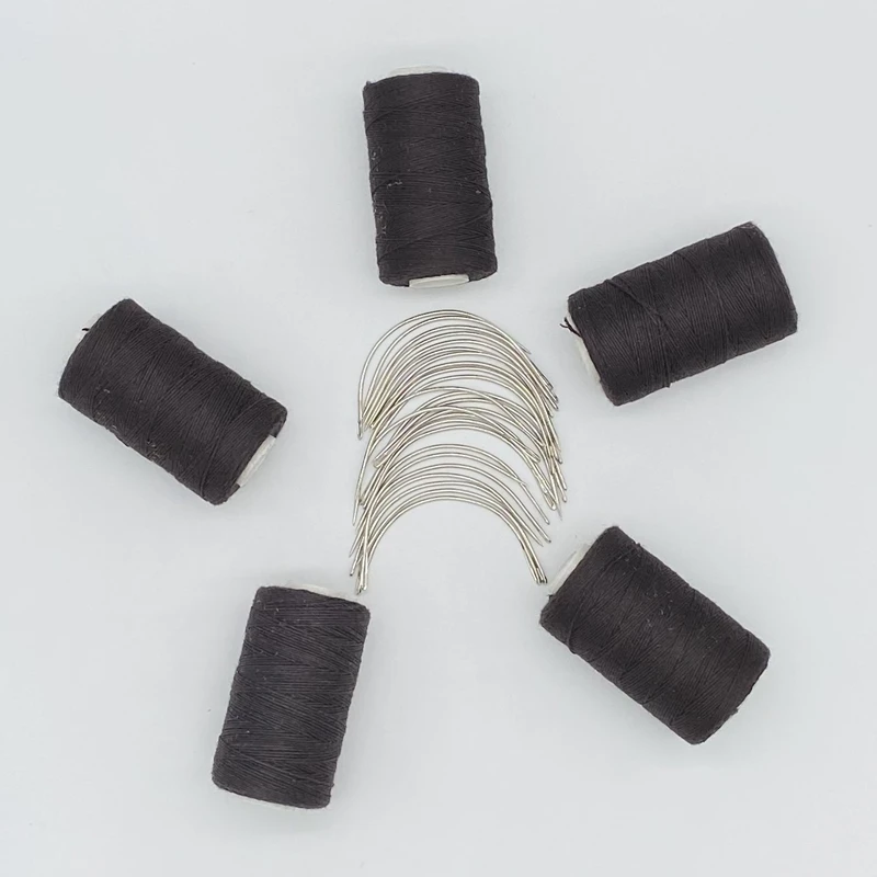 Sewing Thread Crochet Thread Thread Needle Kit 24 pcs C curved needle With Gift 5 Small Rolls DARK BROWN Color Cotton Sewing Thread Hand-tied Weaving Thread