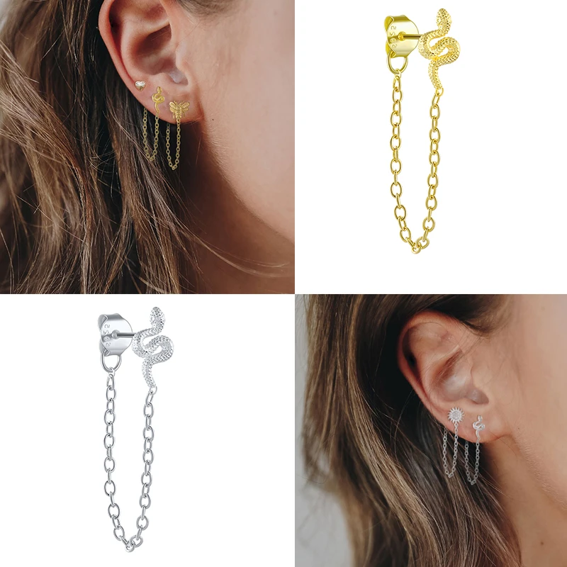 Женские серьги гвоздики MARY Snake из стерлингового серебра 925 пробы ювелирные