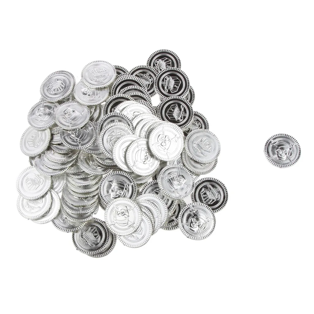 100 Pieces Birthday Coins Pirate Silver Favors Pinata Piñata Board Games