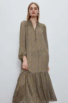 

2020 new Spring Summer New Style European streetwear Floral Printed female Dress zaraing vadiming sheining women dress XZ2306