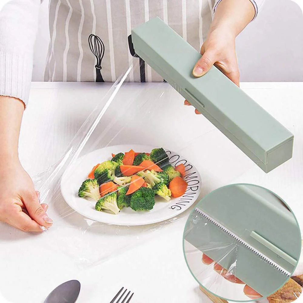 Plastic Wrap Dispenser With Cutter Refillable Cling Film Dispenser