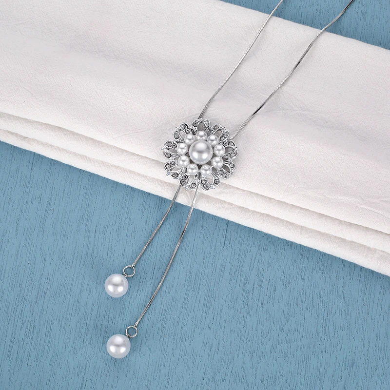 Модные длинные ожерелья и кулоны с искусственным жемчугом и кристаллами для женщин, классические геометрические выдалбливающие цветочные ожерелья вечерние ювелирные изделия