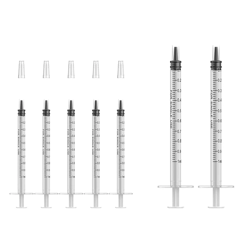Seringa da Ponta do Deslizamento de 1ml Luer com Tampas sem Agulha para a Alimentação do Animal de Estimação e Uso Industrial 50 Peças 100 Peças 200 Peças para Escolher