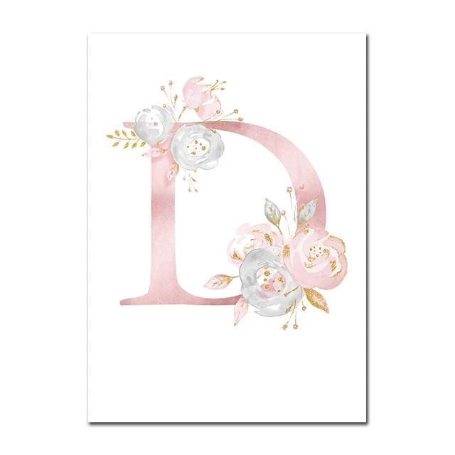 Baby Posters Personalized Girl's Name Custom Poster Nursery Prints Pink Flowers Wall Art Canvas Painting Pictures For Girls Room - Цвет: D