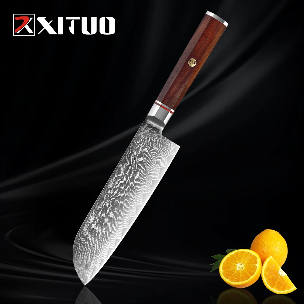 

XITUO Japanese Santoku Knife Chef Knife VG10 Damascus Steel Wood Octagonal Handle Kitchen Cookware Salmon Sashimi Knives