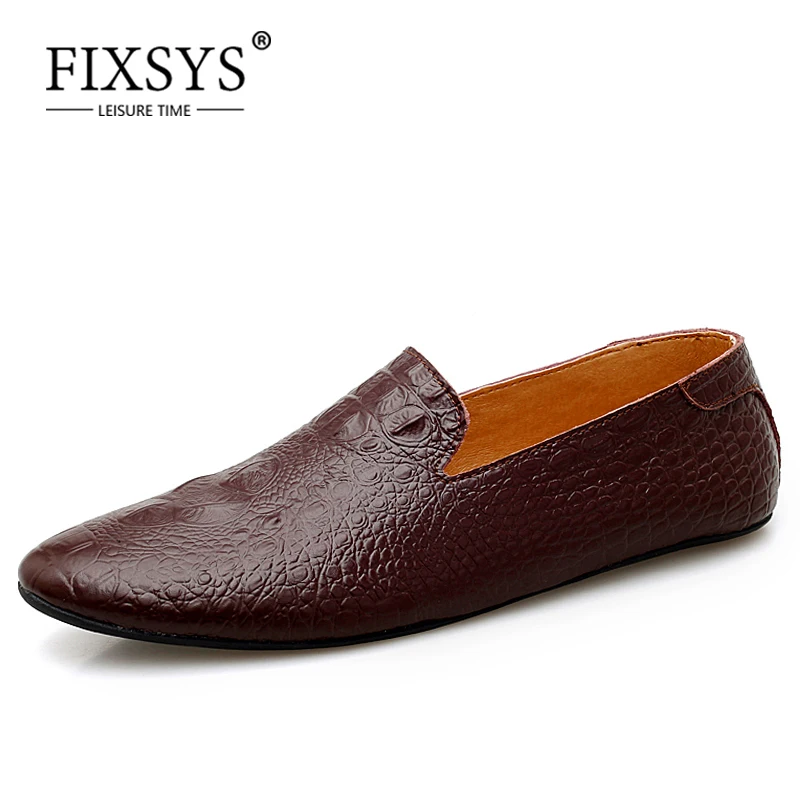 Модные мужские лоферы FIXSYS сплит кожа слипоны Мокасины крокодиловый узор