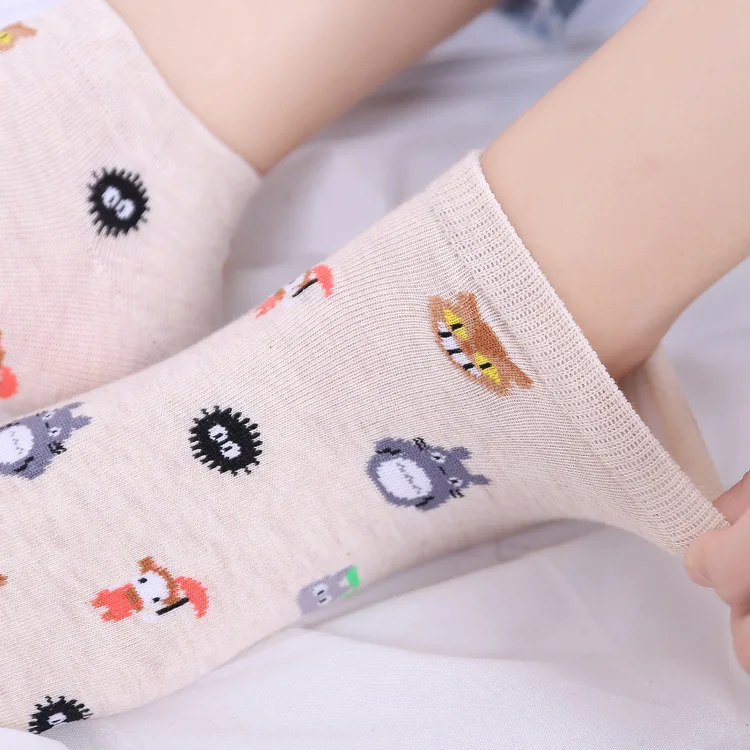 Летние женские носки из хлопка с рисунком Тоторо Kawaii Cat Umbrella Chinchillas Little Totoro, забавные носки для девочек на каждый день, новинка