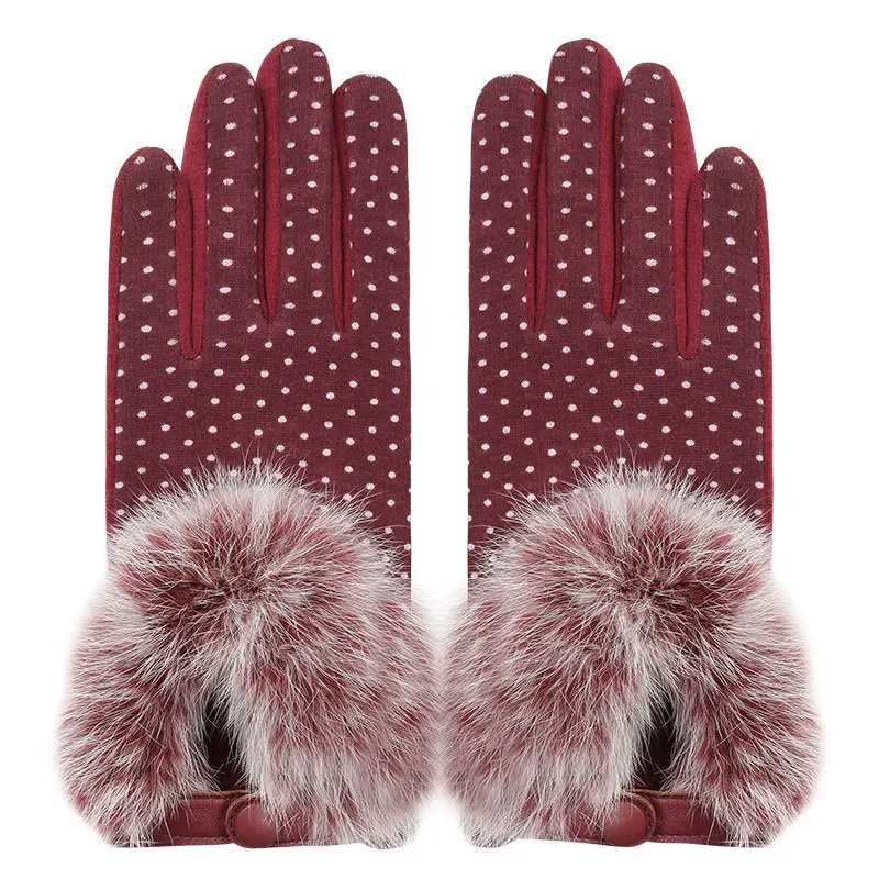 Женские зимние перчатки из бархата с толстым кроличьим мехом, теплые Осенние перчатки для верховой езды, ветрозащитные Женские повседневные перчатки с сенсорным экраном - Цвет: red