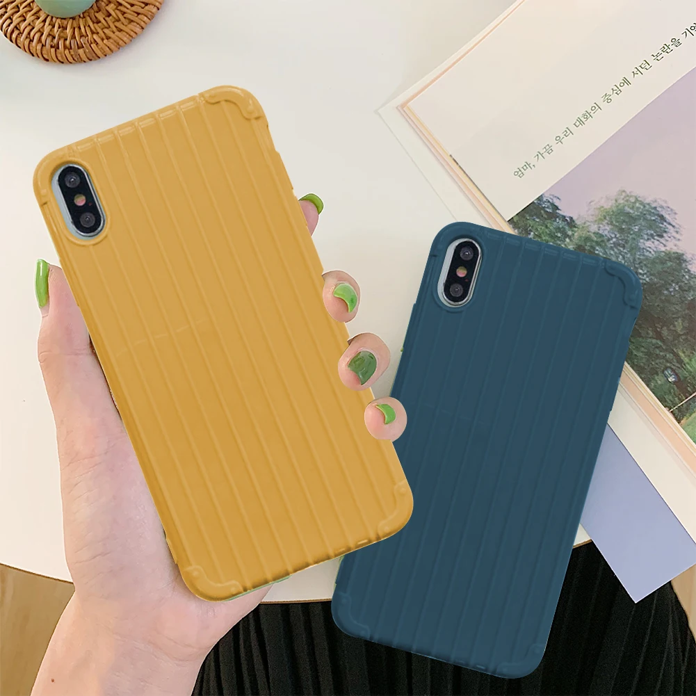 Curved Trunk Suitcase Case for Apple iPhone 11 Pro X XR XS Max 7 8 Plus IMD Plain Shockproof Silicone Soft Phone Back Cover |