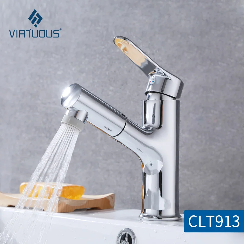 

Water-tap Bathroom Basin Sink Faucet Pull Out 2 Mode Mixer Tap Cold &Hot Bathtub Faucet