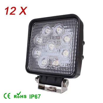 

12Pcs 4 Inch 27W High-Power 9X 3W Square LED Work Light 12V Flood For 4x4 Offroad ATV Truck Tractor Motorcycle Driving Fog Lamps