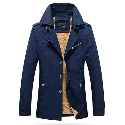 2019 New Men Trench Coats Autumn Winter Fashion Brand Men's Solid Color Trench Casual Plus Velvet T