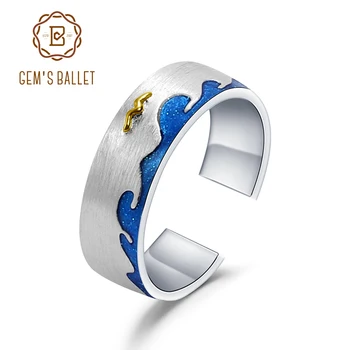 

GEM'S BALLET 925 Sterling Silver HANDMADE Enamel Open Adjustable Couple Rings For Women Elegant Fine Engagement Jewelry