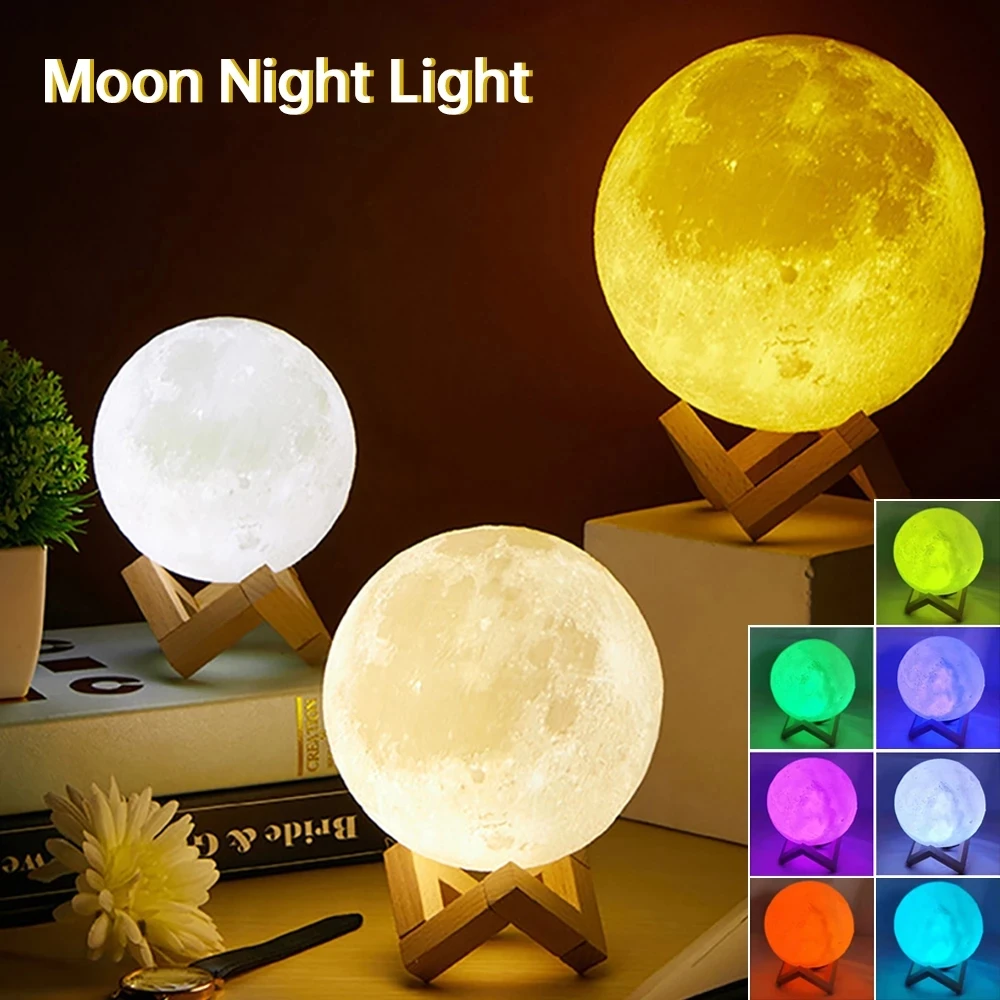 Moon Lamp For Dropshipping Bedroom Night Light Home Decorations 3D Kids New Year Gifts Christmas Lights | Лампы и освещение
