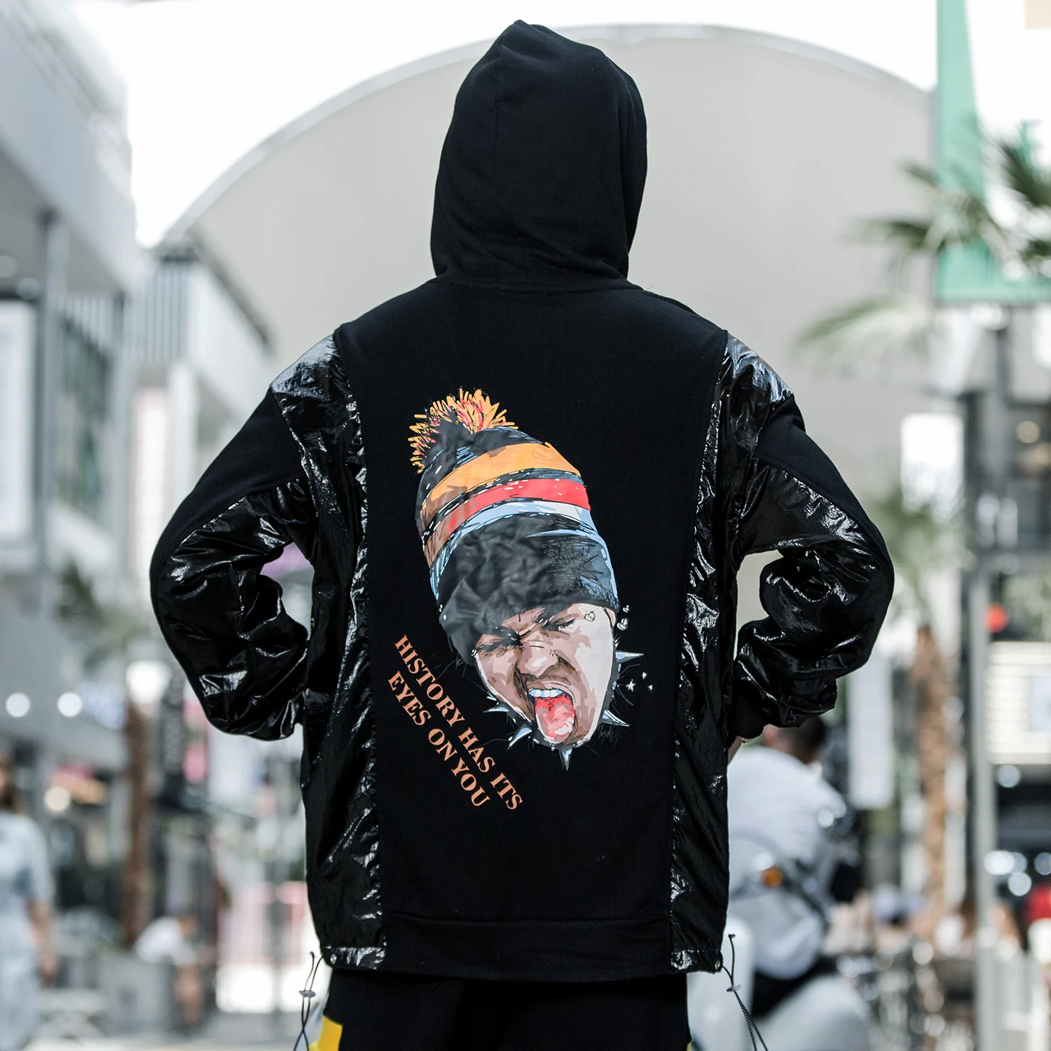 Aelfric Eden хип хоп Grimace печатных мужские повседневные толстовки Harajuku Лоскутная лента пуловер Модные толстовки с капюшоном уличная