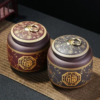 

Retro Printed Ceramic Tea Storage Box Kitchen Storage Tank Dried Fruit Sealed Tea Caddy Coffee Container Spice Jars Tea Canister