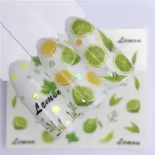 YZWLE, летняя серия, Переводные картинки для ногтей, голубой, оранжевый, фруктовый узор, переводная наклейка, фламинго, ананас, Русалка, украшение для ногтей