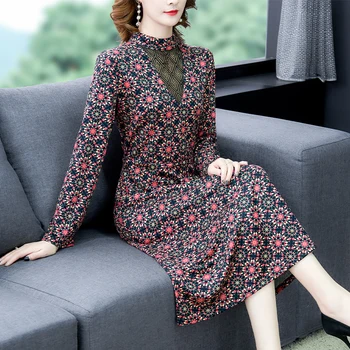 

Spring Floral Long Dress 2020 Women's New Spring Slim Long Sleeve Bottoming Knit Dress