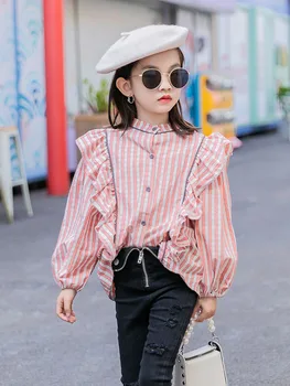 

Girls' shirts long-sleeved 2020 spring and autumn clothes new girls' western style shirts children's cotton striped shirts