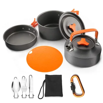 

New Products Outdoor Supplies 2-3 People Camping Pot Set Tea Pot Cookware Coying Utensils Packaged Combination with Cutting Boar