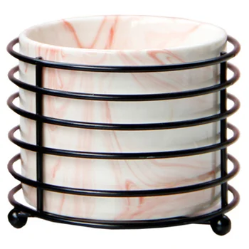 

1Pc Makeup Brush Holder Fashion Novel Chic Iron Frame Cosmetic Organizer Ceramic Container Storage Cup