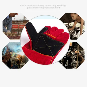 

1 Pair Wood Stove Gloves Hand Protection Thicken Wear Resistant Factory Gardening Heat Insulation Labour Welding Baking Leather
