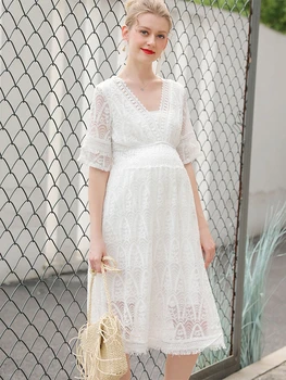 

Free shipping French tight-fitting plus size women's lace hollow sexy dress 2020New women's summer elegant Qiang Bing dress XL
