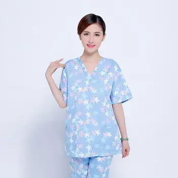 

New Medical Scrubs 2 Pieces a Set Floral Print Nursing Uniforms Medical Clothing Dental Clinic Nurse Costume Surgical Suit