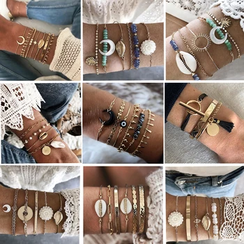 

VIVILADY 30 Styles BOHO Multilay Opened Adjustable Women Charm Bracelets Chic Shell Flowers Moon Trendy Female Jewelry Bijoux