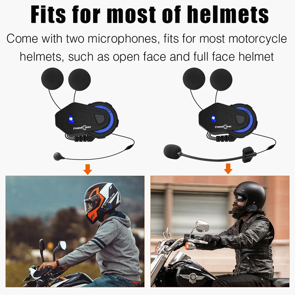 FM/1000M/6 Riders/IPX65 Motorcycle Helmet Headset T-MAX FreedConn T-MAX Motobike Helmet Bluetooth intercom Communication Systems with 2 in 1 Switchable Microphone 
