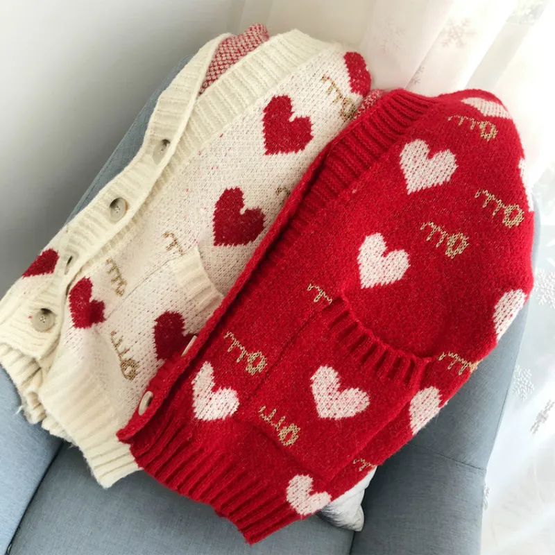 Кардиганы женские красные с принтом Kawaii однобортные свободные 2XL корейский стиль Harajuku шикарная женская одежда вязаный свитер Повседневный