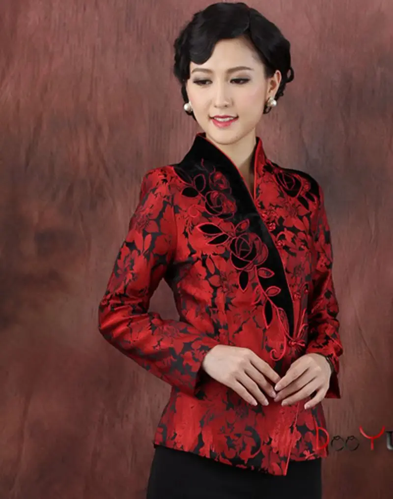 Ideal  Plus Size Chinese embroidered Red jacket middle-aged mother's slim long sleeve wedding wedding mour