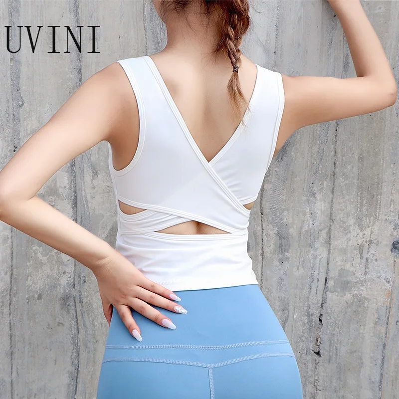 

Solid Sports Yoga BH Bra 2019 Summer Cross Back Tank Top SEXY Women Fitness Push up Gym Running Shockproof Workout Fast Dry Vest