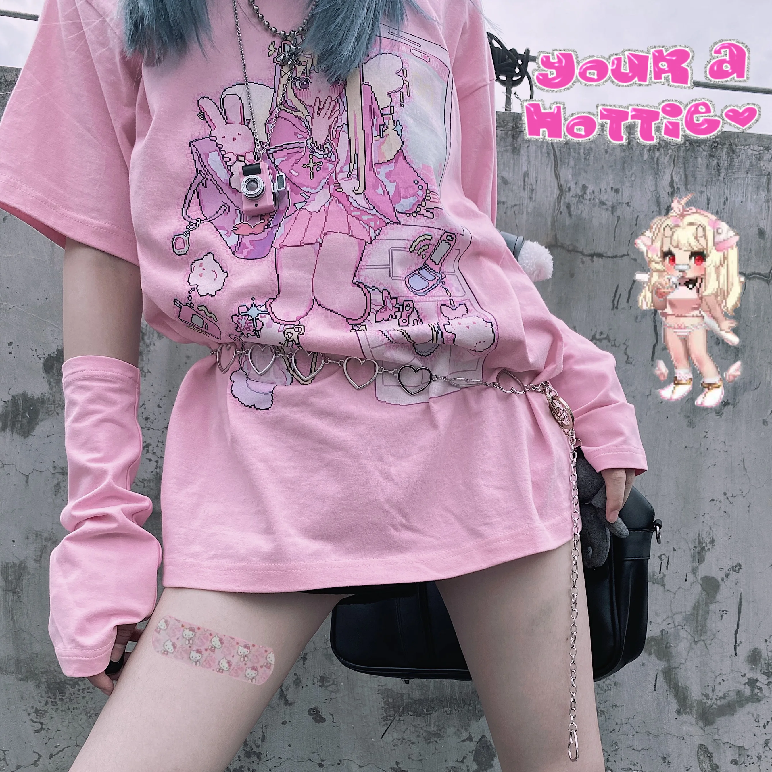 7.13US $ |Japanese Hip-hop Harajuku Punk Cartoon Anime Female T-shirt Loose Kawaii Oversi...