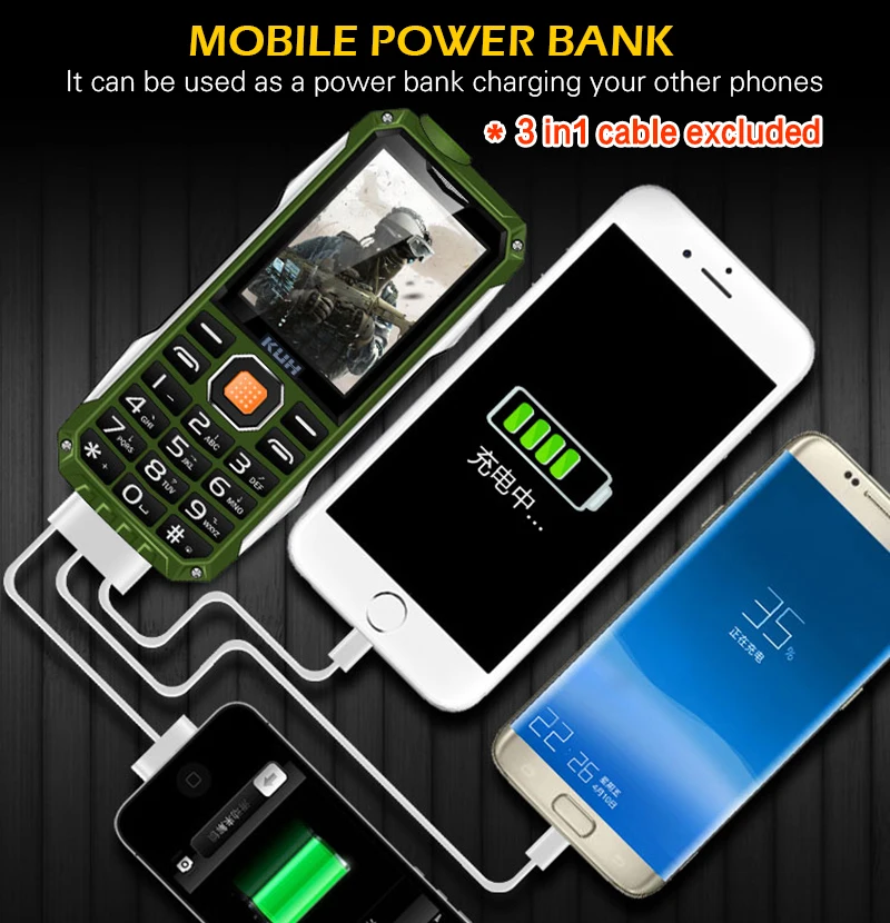Kuh T998 прочный мобильный телефон Mp3 Mp4 внешний аккумулятор Bluetooth 3,0 фонарик Fm Нет Необходимости Наушники