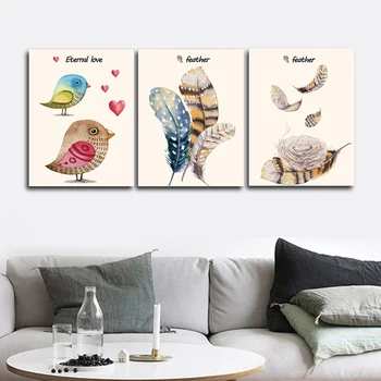 

Cartoon Birds Wall Pictures Poster Print Canvas Painting Calligraphy Decorative for Living Room Bedroom Home Decor Frameless
