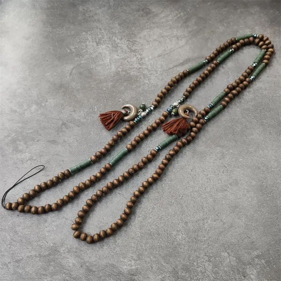 style 3 Boho Pom коричневый деревянный вышитый бисером телефон шейный ремешок для ключей сотовый телефон мобильный кисточка ремень висячая цепь ключ ID пропуск карты брелок ремни - Окраска металла: style 3