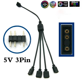 

5V 3 Pins RGB LED tape Connector 1to4 plug power Splitter Cable 4pin needle female Connector wire for Led StripLight Motherboard