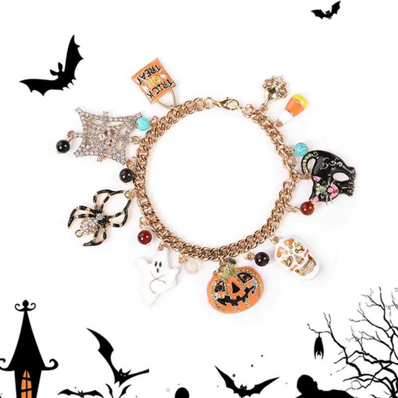 1 шт. браслет в стиле "панк" Кошмар перед подарки на Рождество Хэллоуин Череп ободок с хэллоуинской тематикой браслеты с подвесками ювелирные изделия для женщин